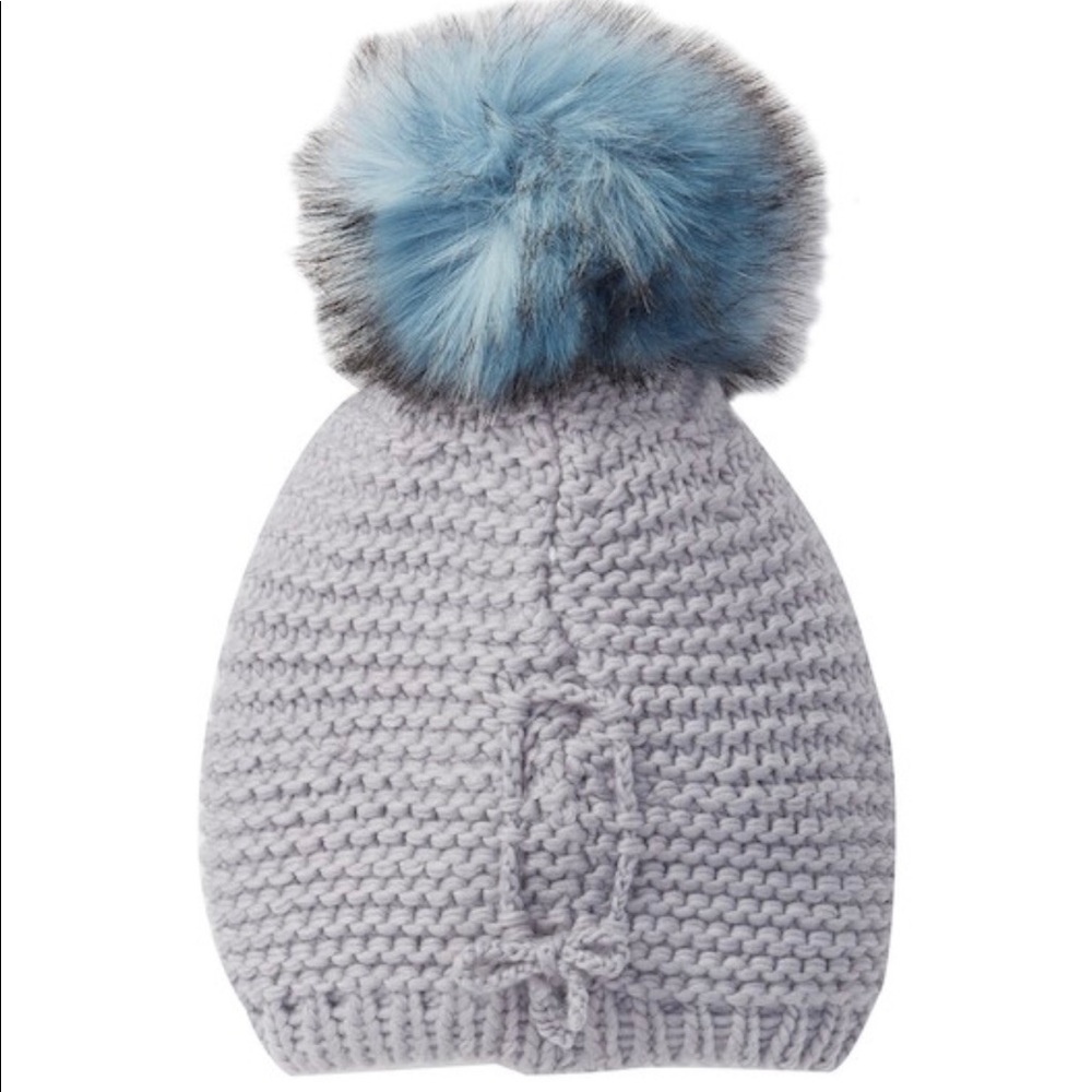 Norla Faux Fur Pompom Cinched Knit Beanie